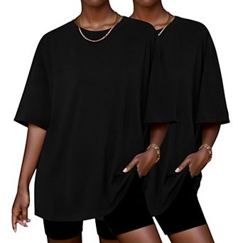 Ekouaer 2 Pack Womens Tops Short Sleeve Oversized T Shirts Summer Spring Tops Basic Casual Tee Top