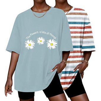 Ekouaer 2 Pack Womens Tops Short Sleeve Oversized T Shirts Summer Spring Tops Basic Casual Tee Top