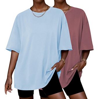 Ekouaer 2 Pack Womens Tops Short Sleeve Oversized T Shirts Summer Spring Tops Basic Casual Tee Top