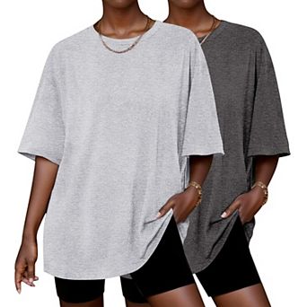 Ekouaer 2 Pack Womens Tops Short Sleeve Oversized T Shirts Summer Spring Tops Basic Casual Tee Top