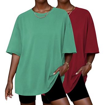 Ekouaer 2 Pack Womens Tops Short Sleeve Oversized T Shirts Summer Spring Tops Basic Casual Tee Top