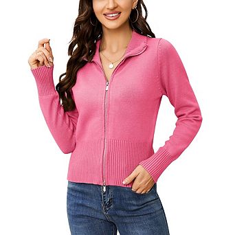 Women's Zipper Knitted Cardigan Sweater Long-Sleeve Lapel Collar Fashion Casual Tops