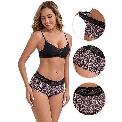 2 Packs Women's Ice Silk Lace Trim Mid-Waisted Boyshorts Hip-Lifting Full Coverage No Trace Panties