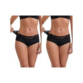 2 Packs Women's Ice Silk Lace Trim Mid-Waisted Boyshorts Hip-Lifting Full Coverage No Trace Panties