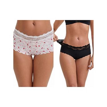 2 Packs Women's Ice Silk Lace Trim Mid-Waisted Boyshorts Hip-Lifting Full Coverage No Trace Panties