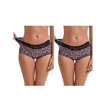 2 Packs Women's Ice Silk Lace Trim Mid-Waisted Boyshorts Hip-Lifting Full Coverage No Trace Panties