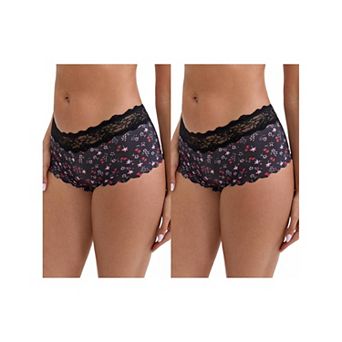 2 Packs Women's Ice Silk Lace Trim Mid-Waisted Boyshorts Hip-Lifting Full Coverage No Trace Panties