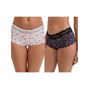 2 Packs Women's Ice Silk Lace Trim Mid-Waisted Boyshorts Hip-Lifting Full Coverage No Trace Panties