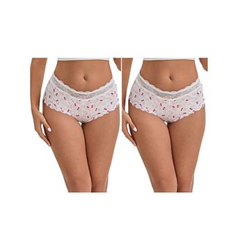 2 Packs Women's Ice Silk Lace Trim Mid-Waisted Boyshorts Hip-Lifting Full Coverage No Trace Panties