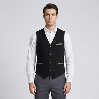 Men's Wool Blend Suit Vest - V-Neck Business Casual Waistcoat