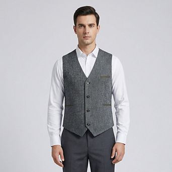 Men's Wool Blend Suit Vest - V-Neck Business Casual Waistcoat