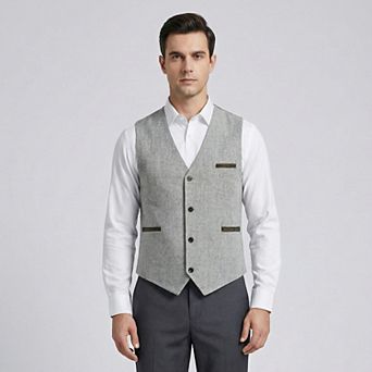 Men's Wool Blend Suit Vest - V-Neck Business Casual Waistcoat