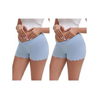 2 Packs Women's Ice Silk Anti-Chafing Maternity Knickers High Rise Tummy Support Lightweight Panties