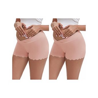 2 Packs Women's Ice Silk Anti-Chafing Maternity Knickers High Rise Tummy Support Lightweight Panties