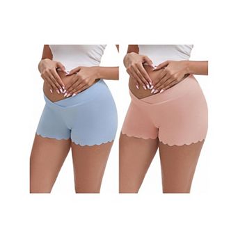 2 Packs Women's Ice Silk Anti-Chafing Maternity Knickers High Rise Tummy Support Lightweight Panties