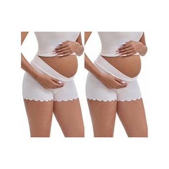 2 Packs Women's Ice Silk Anti-Chafing Maternity Knickers High Rise Tummy Support Lightweight Panties