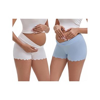 2 Packs Women's Ice Silk Anti-Chafing Maternity Knickers High Rise Tummy Support Lightweight Panties