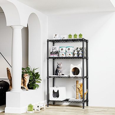 4 Tier Metal Storage Shelf Adjustable Wire Rack Black 15.7 D x 33.5 W x 59.5 H 1 Piece