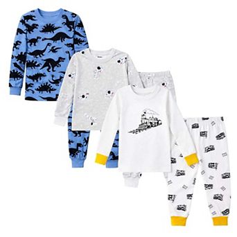 Kids Boys 3-Pack Pajamas Dark Dino Sharks Cars Snug Fit Long Sleeve PJs