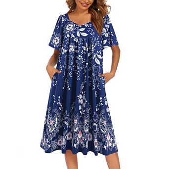 Ekouaer Women's Nightgown Pleated House nightgown Short Sleeve Moomoo With Pockets