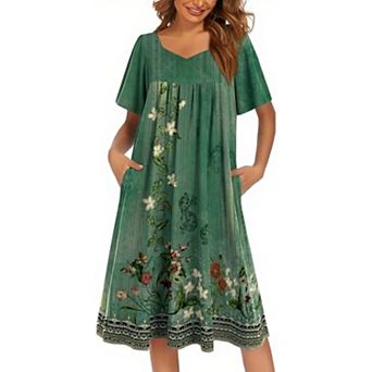 Ekouaer Women's Nightgown Pleated House nightgown Short Sleeve Moomoo With Pockets