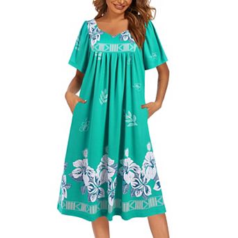 Ekouaer Women's Nightgown Pleated House nightgown Short Sleeve Moomoo With Pockets