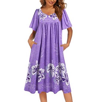 Ekouaer Women's Nightgown Pleated House nightgown Short Sleeve Moomoo With Pockets