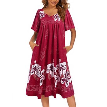 Ekouaer Women's Nightgown Pleated House nightgown Short Sleeve Moomoo With Pockets