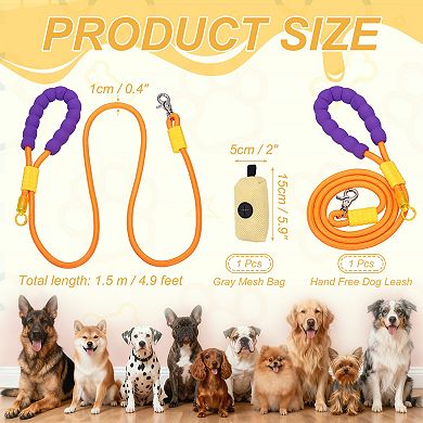 1Pc Dog Leash with Padded Hands Free, Adjustable Bungee Dog Training Leash with Mesh Bag
