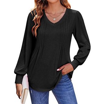 Zeagoo Women's Boho Floral Puff Long Sleeve Shirts, Babydoll V Neck Work Tunic Tops