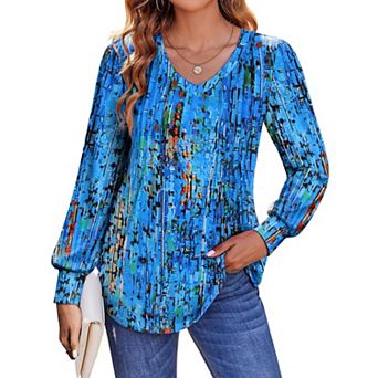 Zeagoo Women's Boho Floral Puff Long Sleeve Shirts, Babydoll V Neck Work Tunic Tops