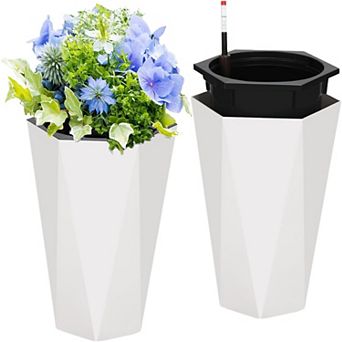 22.5" Self-Watering Tall Planters Set of 2 with Water Level Indicator, Diamond Pattern for Patio