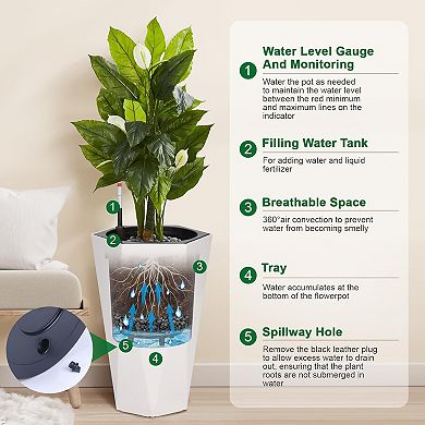 22.5" Self-Watering Tall Planters Set of 2 with Water Level Indicator, Diamond Pattern for Patio