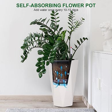 22.5" Self-Watering Tall Planters Set of 2 with Water Level Indicator, Diamond Pattern for Patio