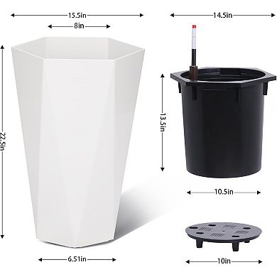 22.5" Self-Watering Tall Planters Set of 2 with Water Level Indicator, Diamond Pattern for Patio