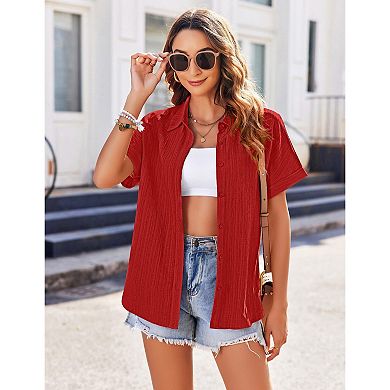 Zeagoo Button Down Shirts for Women Short Sleeve Trendy Lightweight Summer Tops Collar Work Blouse