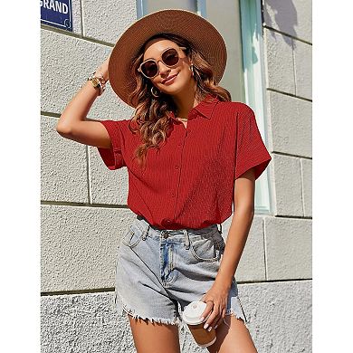 Zeagoo Button Down Shirts for Women Short Sleeve Trendy Lightweight Summer Tops Collar Work Blouse