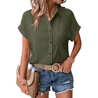 Zeagoo Button Down Shirts for Women Short Sleeve Trendy Lightweight Summer Tops Collar Work Blouse