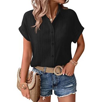Zeagoo Button Down Shirts for Women Short Sleeve Trendy Lightweight Summer Tops Collar Work Blouse