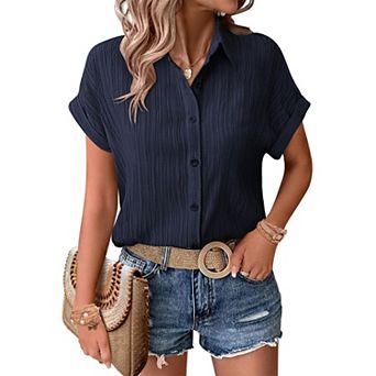 Zeagoo Button Down Shirts for Women Short Sleeve Trendy Lightweight Summer Tops Collar Work Blouse