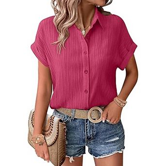 Zeagoo Button Down Shirts for Women Short Sleeve Trendy Lightweight Summer Tops Collar Work Blouse
