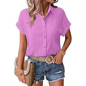 Zeagoo Button Down Shirts for Women Short Sleeve Trendy Lightweight Summer Tops Collar Work Blouse