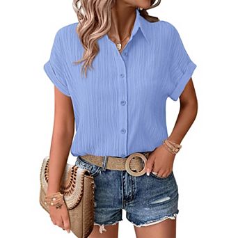 Zeagoo Button Down Shirts for Women Short Sleeve Trendy Lightweight Summer Tops Collar Work Blouse