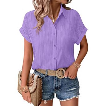 Zeagoo Button Down Shirts for Women Short Sleeve Trendy Lightweight Summer Tops Collar Work Blouse