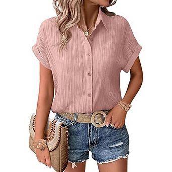 Zeagoo Button Down Shirts for Women Short Sleeve Trendy Lightweight Summer Tops Collar Work Blouse