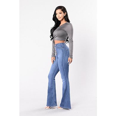 Women's High Waist Flared Jeans Stretch Denim Pants