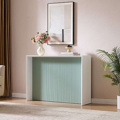 Kings Brand Furniture Wood Rectangular Console Table with Sculpted Ripple-Front Panel, Modern Table