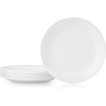Zoulao 8 pc Chip-Resistant Glass Dinner Plates Set, Triple Layer, Lightweight, Frost White