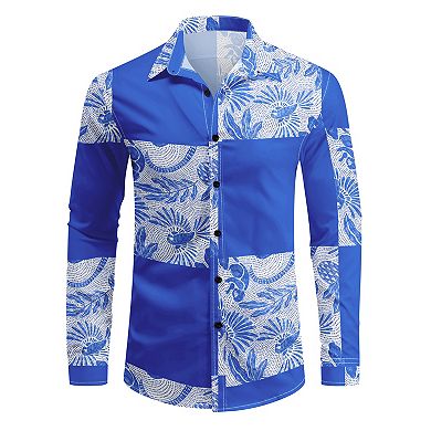 Cloudstyle Men's Retro Graphic Print Long Sleeve Button-Down Shirt, Wrinkle-Free
