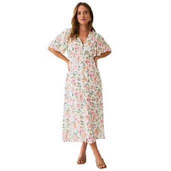 Ellos Plus Size Button Front Empire Maxi Dress